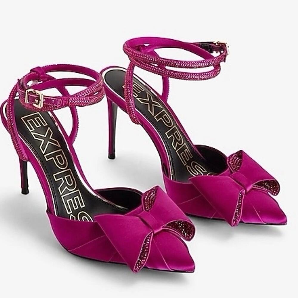 Express Rhinestone Bow Strap Pumps sz 9 Fuchsia Pumps